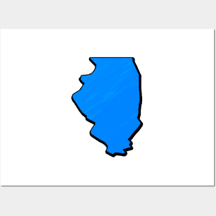 Bright Blue Illinois Outline Posters and Art